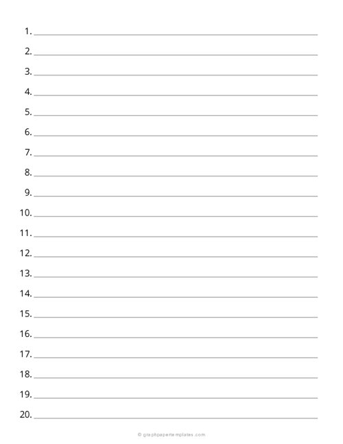 1/2 Inch Numbered Lined Paper