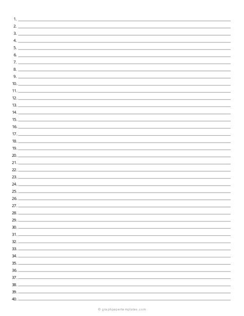 1/4 Inch Numbered Lined Paper