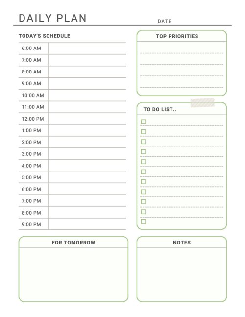 Daily Plan Template